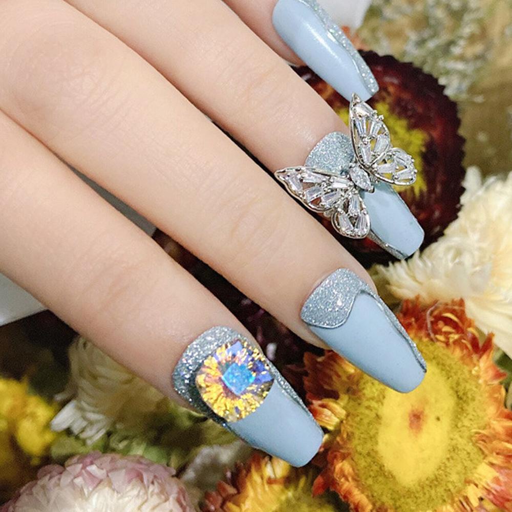 Agustina Dekorasi Nail Art 10Pcs Runcing Lotus Milenium Berlian Shiny Butterfly Nail Rhinestones