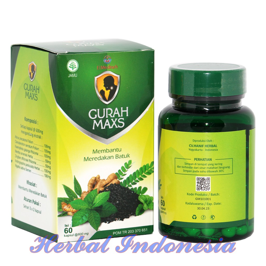 Kapsul Gurah MAXS El Medinah | Gurah Batuk Obat Batuk Herbal Meredakan Batuk Berdahak isi 60 kapsul