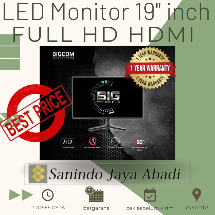 Monitor Komputer BIGCOM LED 19 inch HD Garansi Resmi HDMI