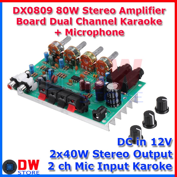 DX0809 80W 12V Stereo Amplifier Tone Control Karaoke MIcrophone Board