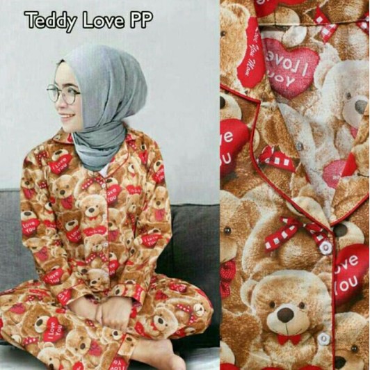 BESS - Piyama CP / Stelan Baju Tidur Murah / Corak TEDDY LOVE