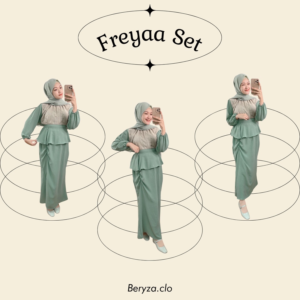 FREYAA SET  Baju Set Rok - Baju Setelan Wanita - Baju Kurung - Set Malaysia - Baju Kurung Set Malays