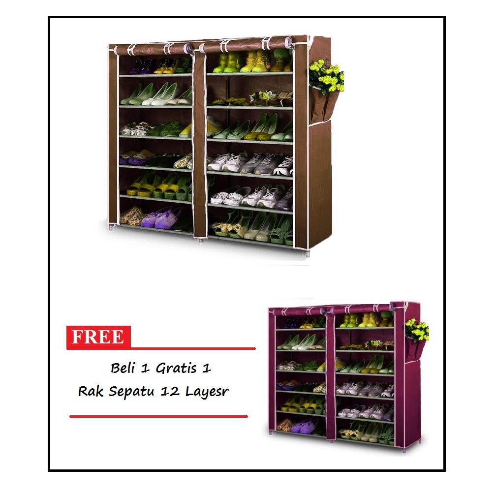 Home Klik Shoe Rack 12 Layers With Dust Cover Rak Sepatu Coklat Beli 1 Gratis 1 Random Shopee Indonesia