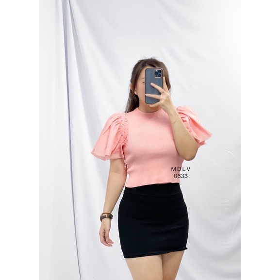 MDLV ~ 0633 Pdk Sparkle Top Knit Sparkle Top Atasan Rajut Combi Organza Blouse Rajut Blouse Import Blouse Rajut Best Seller Atasan Rajut Fashion Import