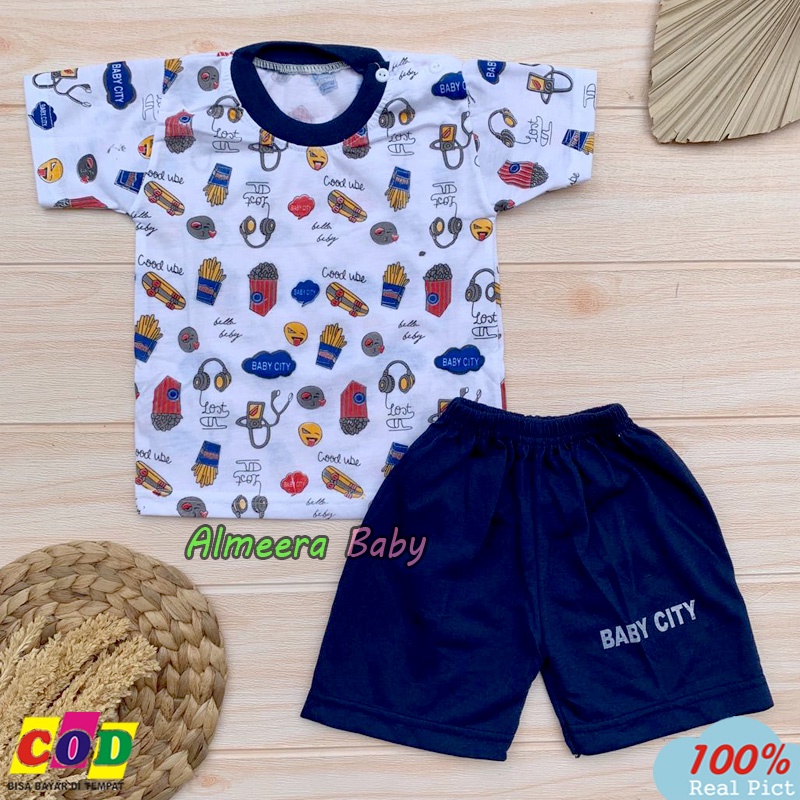 Setelan Baju Bayi Lengan Pendek Kaos Oblong Usia 3-12 Bulan Almeera Baby and Kids