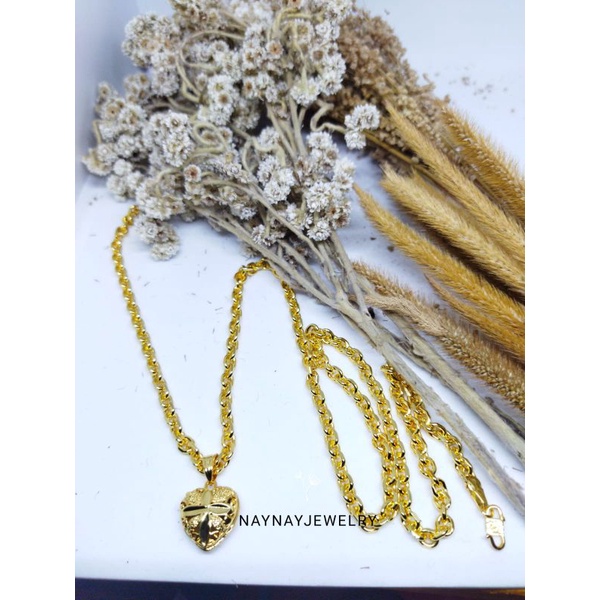 Kalung Nuri 3 Suku 60cm  L.love ukir warna mirip emas 24k