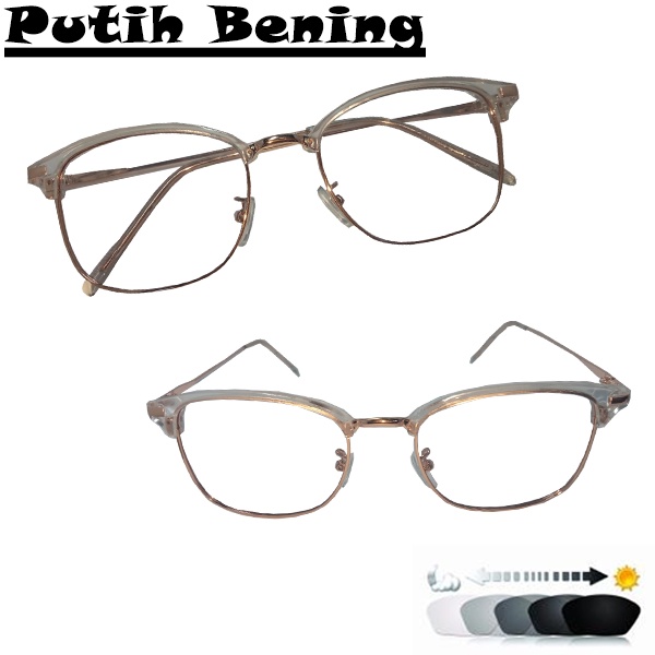 Kacamata Fashion Gaya Korean Style Frame Half Circle Lensa Normal Photocromic Berubah Warna Unisex