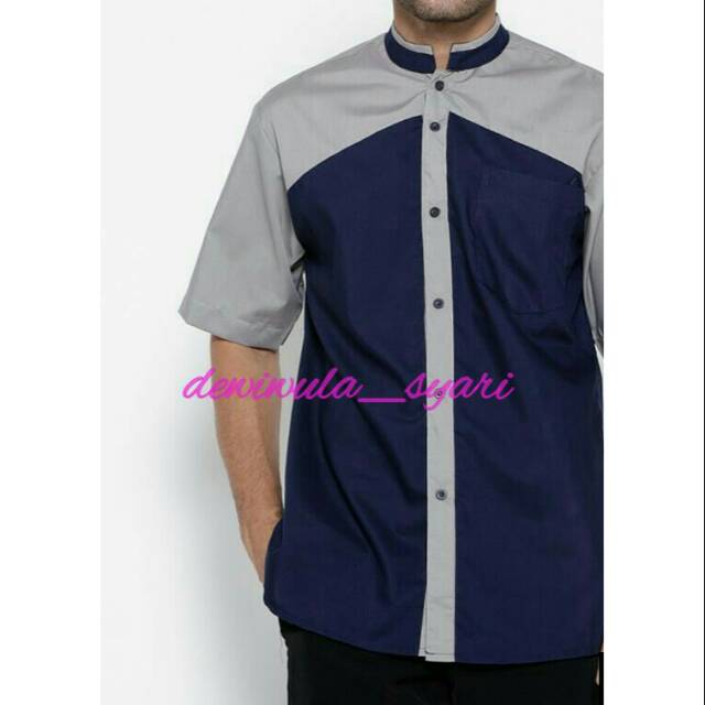 Kemeja Koko Pria Lengan Pendem Biru Dongker Baju Koko Pria Biru Tua Lengan Pendek Kemeja Pendek Shopee Indonesia