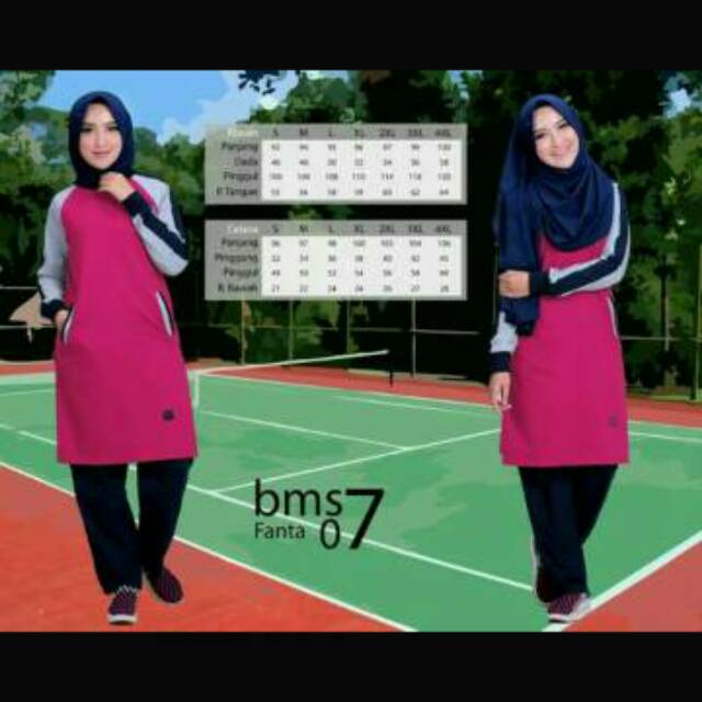 gratis ongkir baju Setelan olahraga muslim senam lari celana training qirani bms believe zenithat