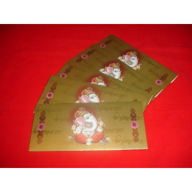 

Envelopes For Gift/Kherchi/Shagan/Angpao - Gold Ganesh - set of 5 pc