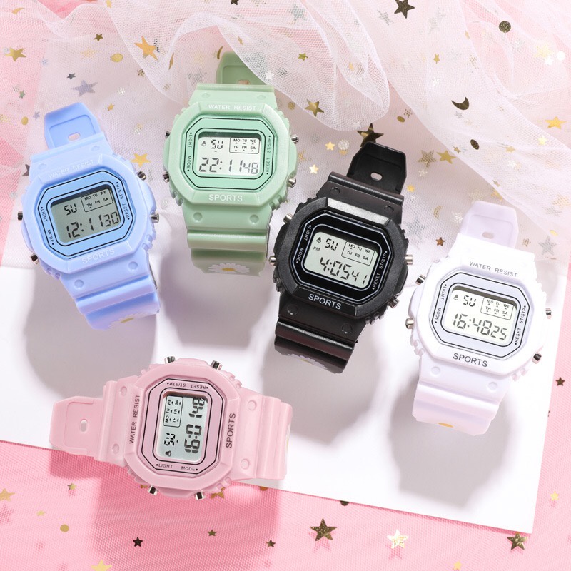 COD✅ Jam Tangan Wanita Digital Rubber Segig Sprot Watch LED Karet Gaya Bunga Grosir Murah   S1180