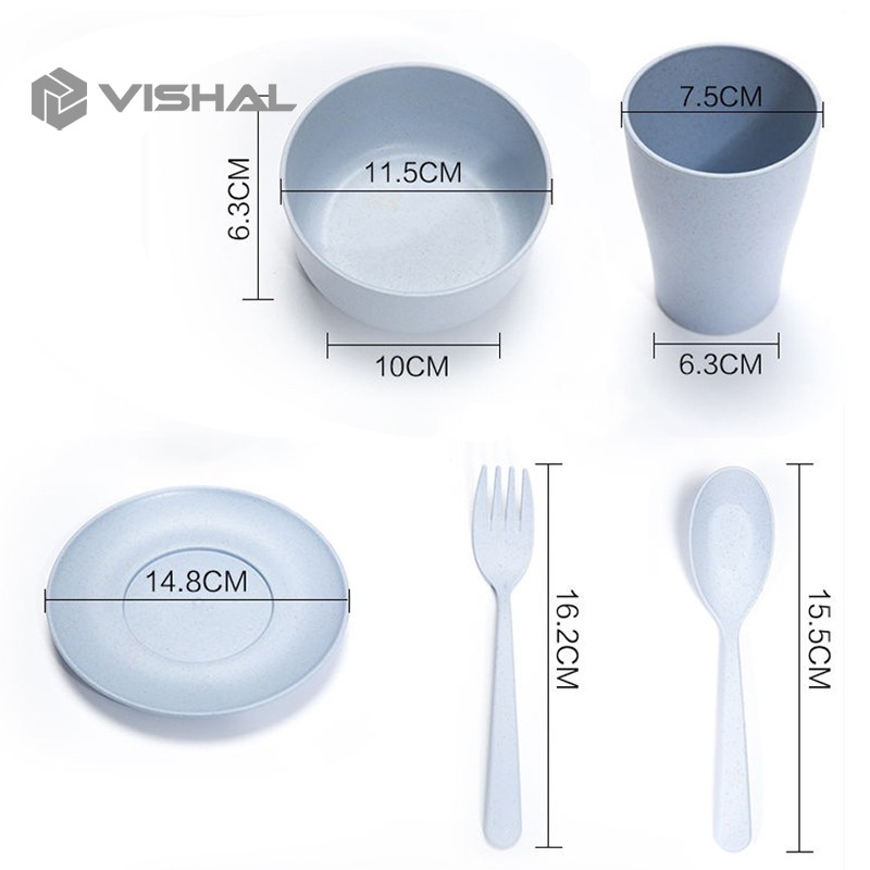 VISHAL Gandum 4 Pcs Peralatan Makan Set Mangkuk / Piring  / Sendok Peralatan Makan Anak-Anak VS-11