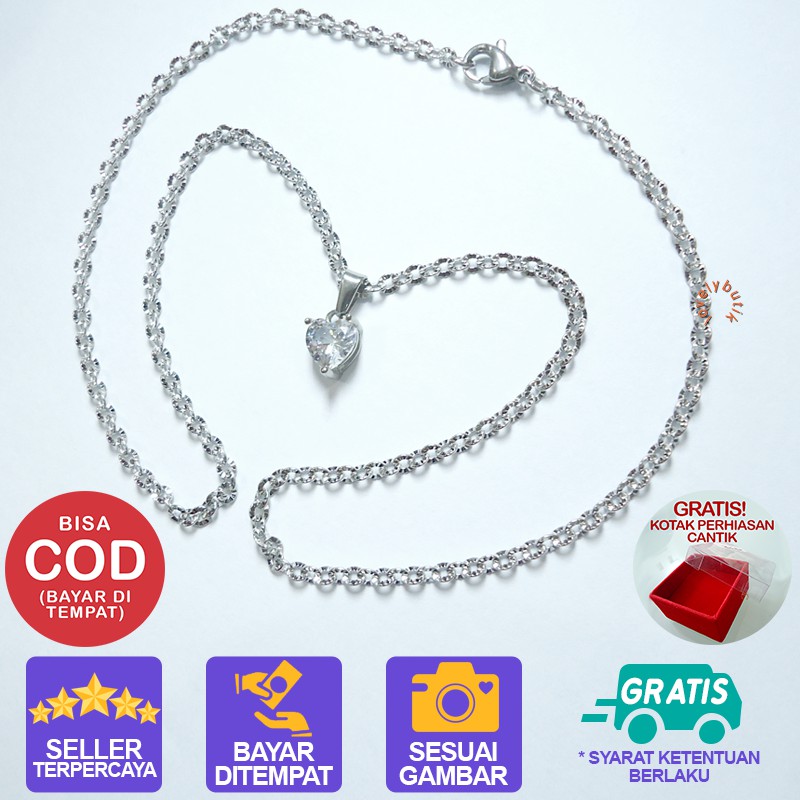 Lovelybutik Kalung Titanium anti Karat | MIni Heart Kalung Wanita Titanium Dengan Liontin Heart Keci