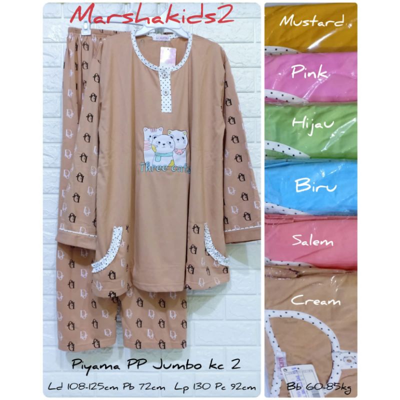 Piyama wanita pp jumbo dewasa kancing depan lorita by sofie baju tidur big size panjang Ld 108-125cm
