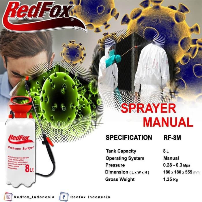 Redfox RF-8M Semprotan Hama Manual 8L  / Sprayer Disinfektan 8 Liter / Sprayer Tanaman Sayur Buah