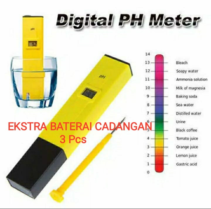 PROMO PH Meter Digital BONUS 3 BATERAI CADANGAN - Alat ukur PH air - Hidroponik / Kolam/  Aquarium