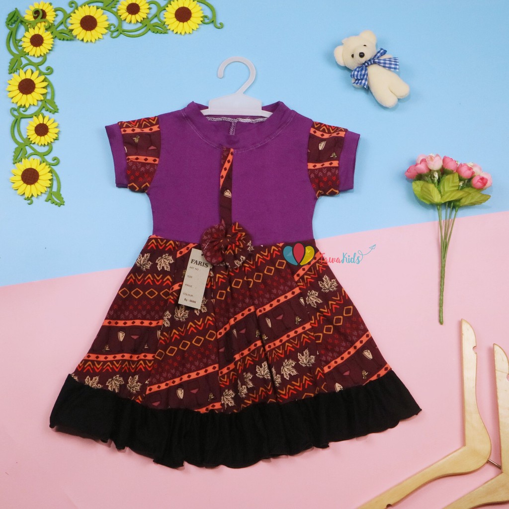 Dress Keisha uk 1-2 Tahun / Dres Lengan Anak Perempuan Baju Balita Gaun Pesta FashionKids Adem Murah