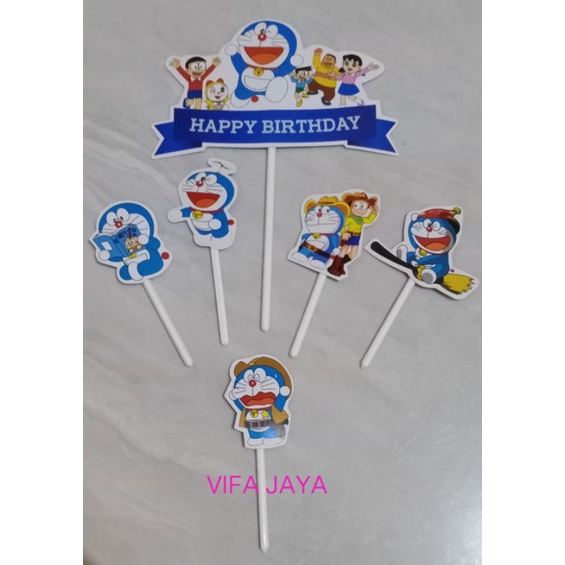 Topper cake karakter happy birthday doraemon