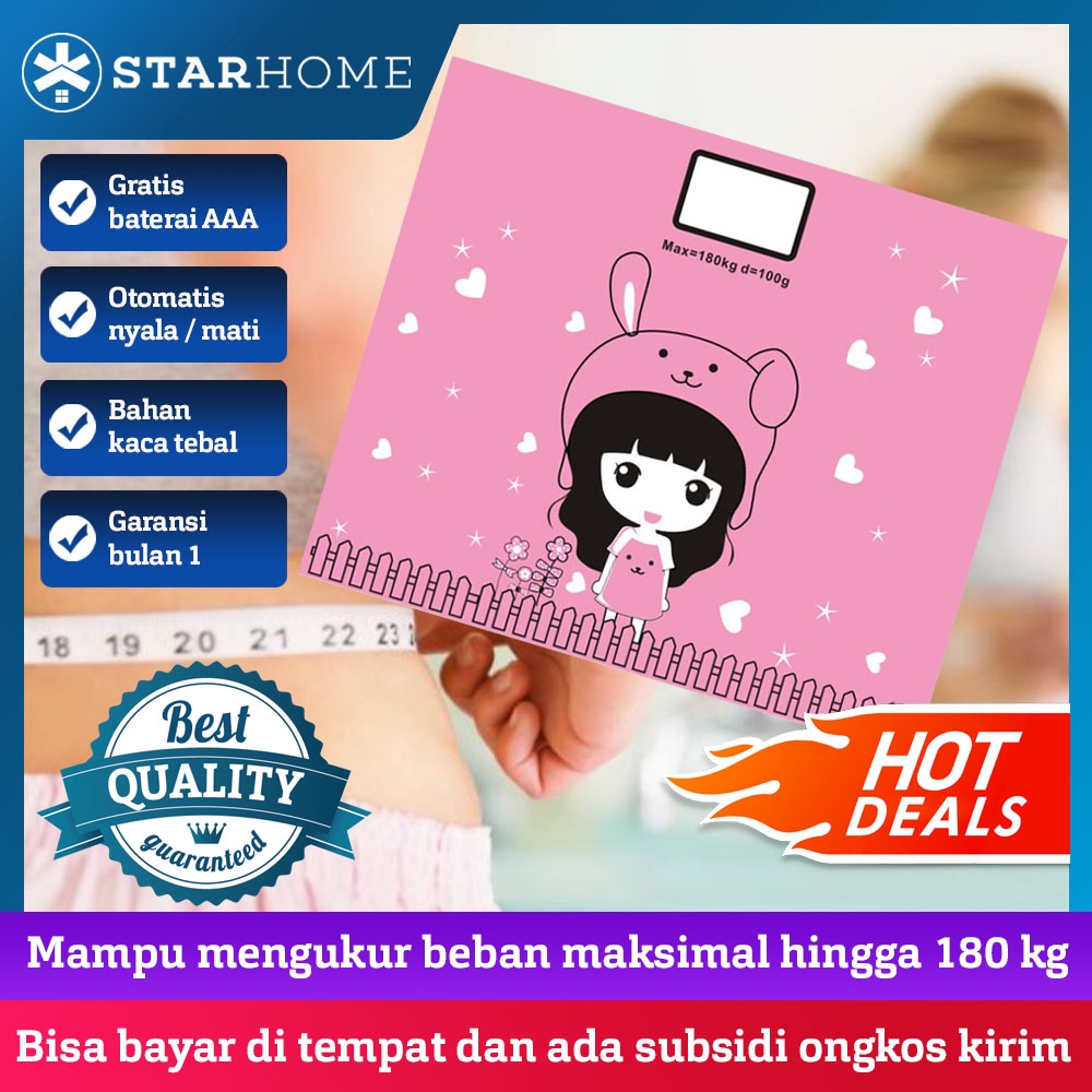 StarHome Timbangan Badan Digital Kaca Mini Kartun Maksimal 180 kg - Digital Weight Scale