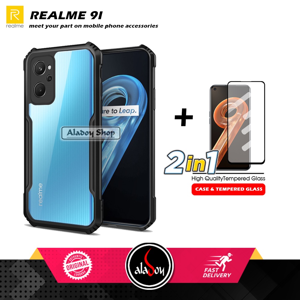 PAKET 2 IN 1 Case Realme 9i Armor Fusion Transparent Prmium Casing Free Tempered Glass