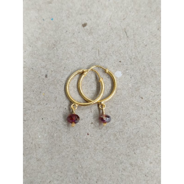 anting anak ring kristal merah tua 1/2 gram emas muda