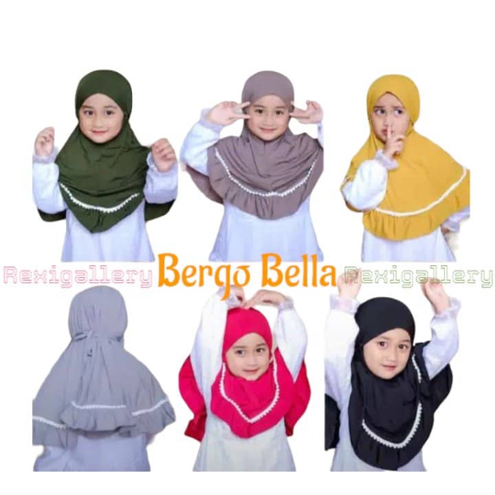 BELLA BERGO MARYAM ANAK BAHAN ZOYA VARIASI RENDA POMPOM - JILBAB INSTAN ANAK - HIJAB ANAK
