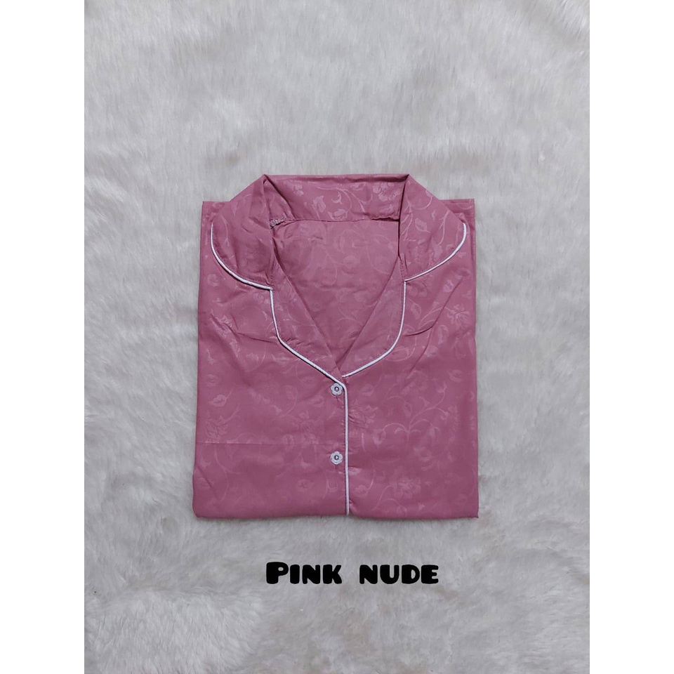 PEPOY SHOP Stelan Piyama Baju Tidur Tangan Panjang ( PP ) Embos Motif Wanita LD 104 Cm-PINK NUDE/DUSTY PINK