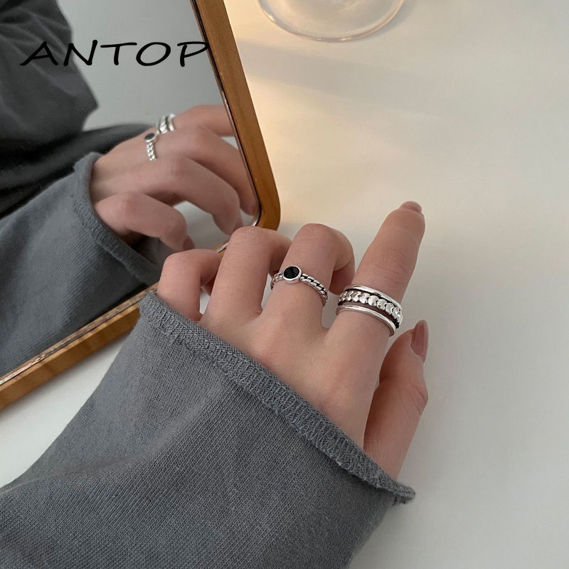 Fashion Set Cincin Kombinasi Wanita Sederhana Pembukaan Dapat Disesuaikan Keren Desain Niche Cincin Bersih ANTOP