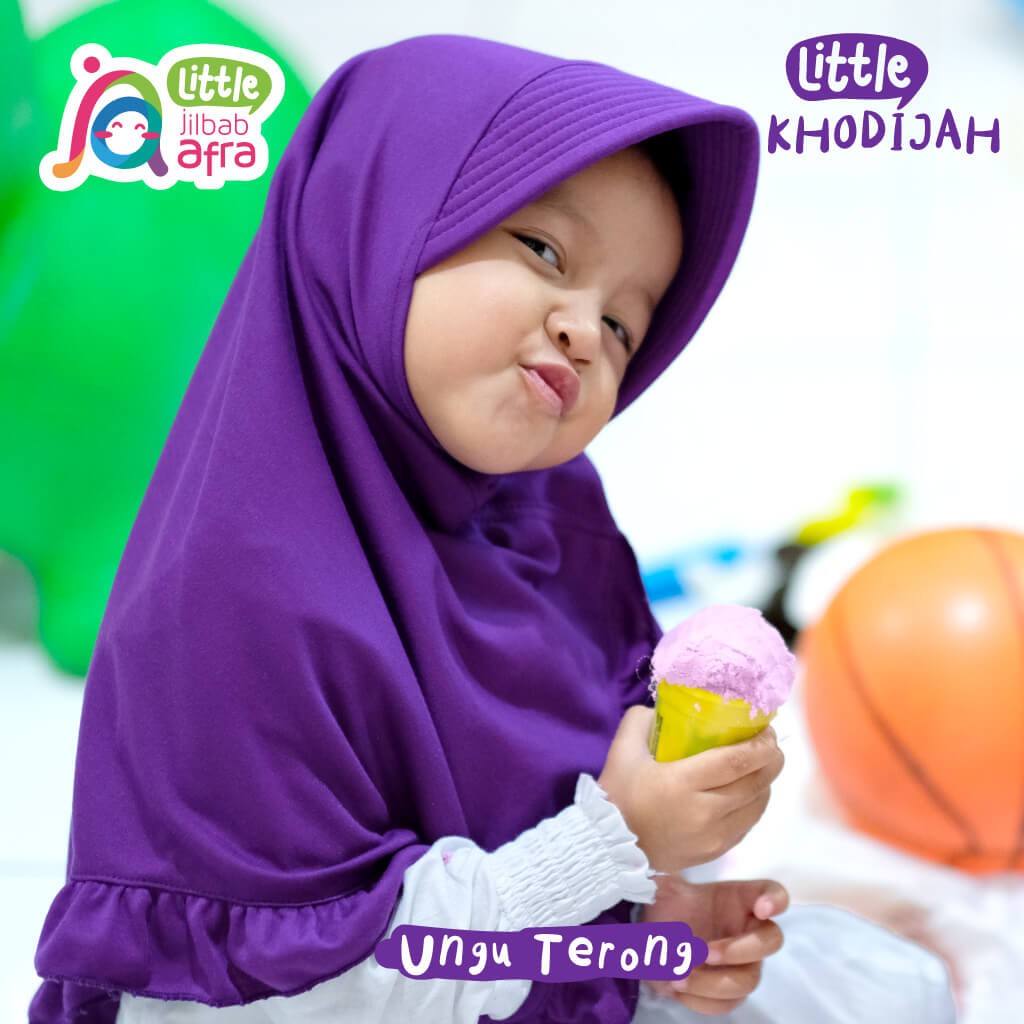 Jilbab Instan Anak Little Khodijah Ungu Terong - Little Jilbab Afra - Bahan Kaos, Adem &amp; Lembut