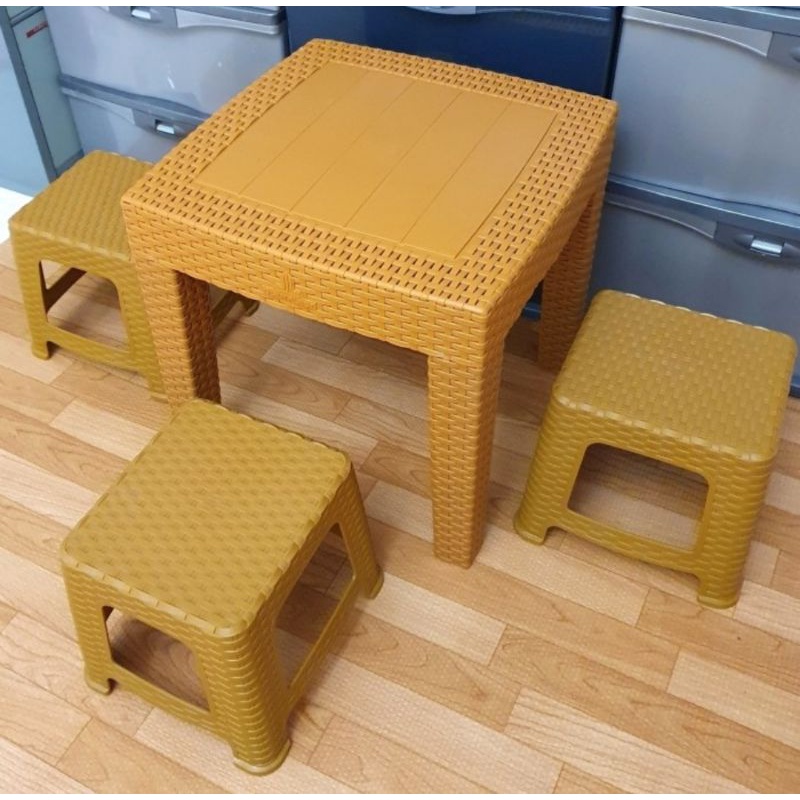 Set 1 Meja dan 3 Kursi Bangku Anak Plastik Motif Rotan Kokoh Table Set