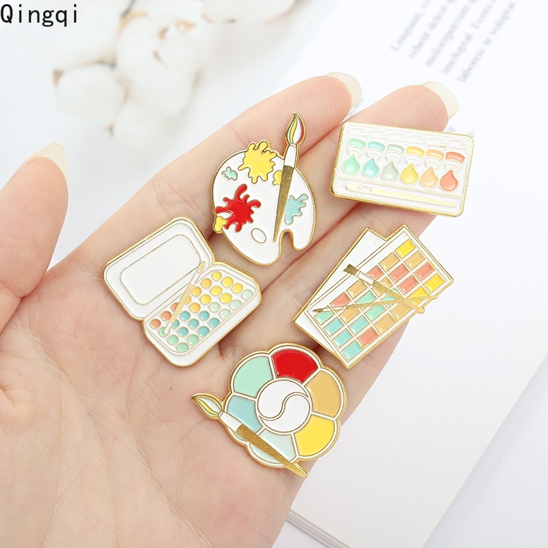 Bros Pin Enamel Desain Palet Cat Kartun Artistik Warna-Warni Untuk Anak