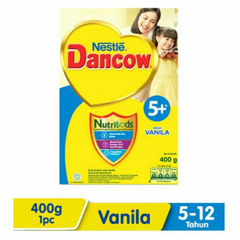 Dancow 5+ Nutritods Susu Formula Anak Usia 5-12 Tahun Rasa Madu / Vanila / Coklat 350gr