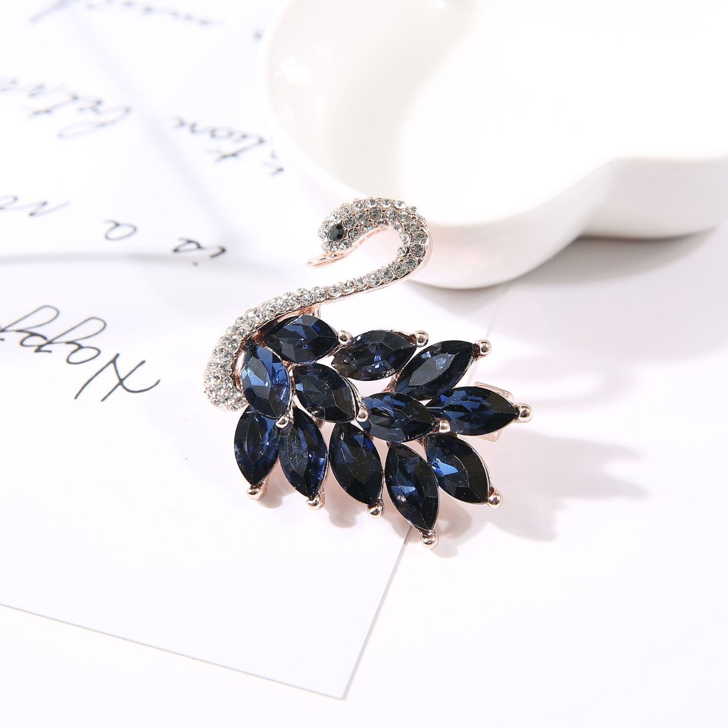 Hot Sale Korea Indah Bros Kristal Swan Bouquet Mutiara Cinta Bros High-end Opal Bunga Busur Bros Mode semua pertandingan Aksesoris-15# ( black )