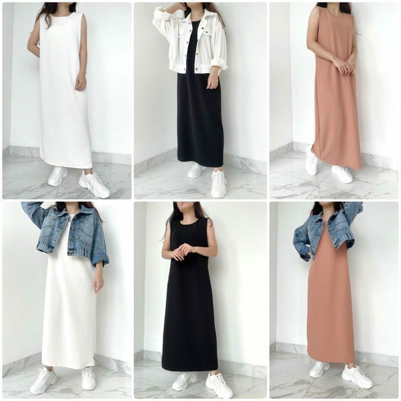 DRESS INNER SPAN // LONG DRESS SPAN JERSEY // INNER DRESS TANPA LENGAN
