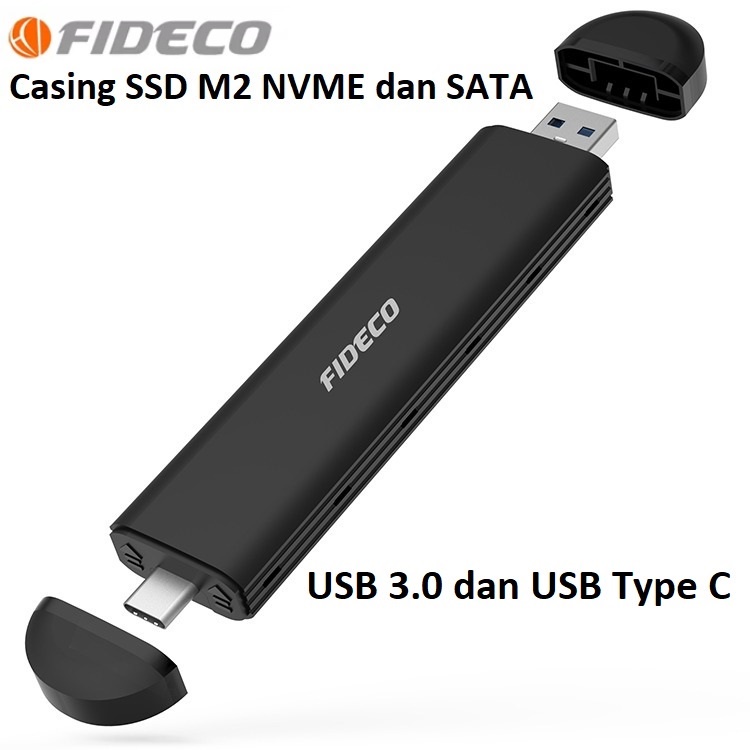 Casing SSD M2 NVME SATA USB3.0 USB Type C High Speed Tool Free FIDECO M207CPS