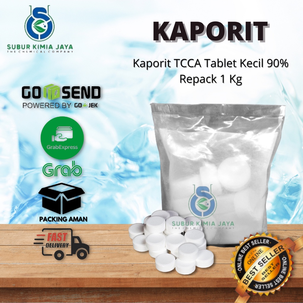 

Kaporit Tablet 90% (kecil) / Chlorine Tablet 90% (kecil) 1 Kg/ Penjernih Air Kolam Berenang Premium