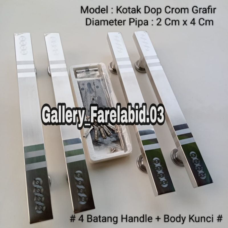 Handle Pintu Rumah Stainless Steel Kotak Jumbo Grafir 45 Cm Full Set Body Kunci Gagang Pintu Rumah Modern Set Bodi Pelor Pegangan Pintu Kupu Tarung Tarikan Pintu Rumah Utama Minimalis