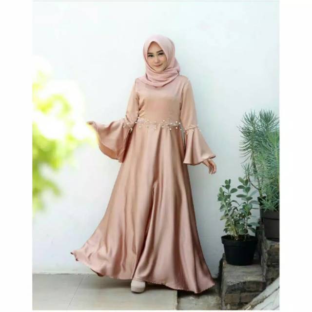 DIORRA DRESS - Gamis Dress Baju Kondangan wanita Velvet Warna Polos Mocca