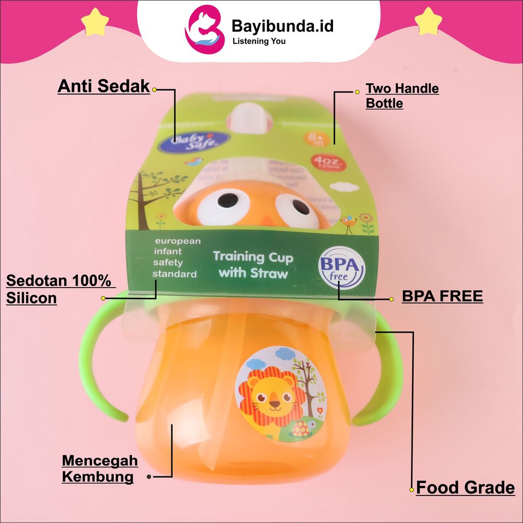 Baby Safe AP007 | Trining Cup With Straw Cup | Botol Minum Bayi dan Anak Sedotan | Perlengkapan Bayi | 125 ml | BPA Free