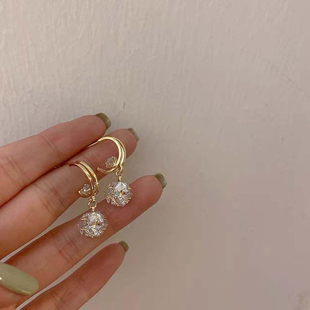 Mxbeauty Zirkon Anting925 Perak Jarum Halus Mengkilap Earhook Perhiasan Fashion Berlian Berlian Berlian Imitasi Zirkon Liontin Zirkon Bola Wanita Anting