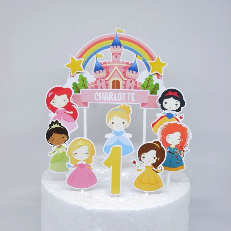 Cake Topper 3D Custom Nama Karakter Disney Princess Tuan Putri Snow White Cinderela Cinderella Auror