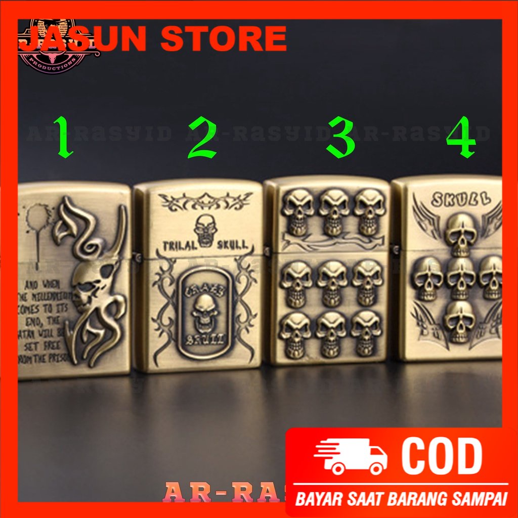 BISA COD! Korek Api Zippo Roda Api Minyak Jiantai Motif Skull Tengkorak JT-6057