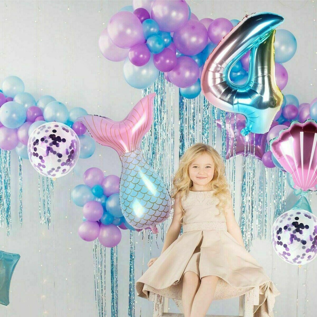 Suyo 7pcs / lot Balon Helium 32 Inci Bentuk Ekor Mermaid Untuk Pesta Ulang Tahun Anak