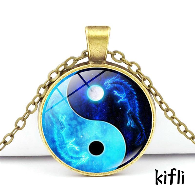 Kalung Rantai Dengan Liontin Batu Permata Motif Naga Bulan Yin Yang Tai Chi Untuk Sweater