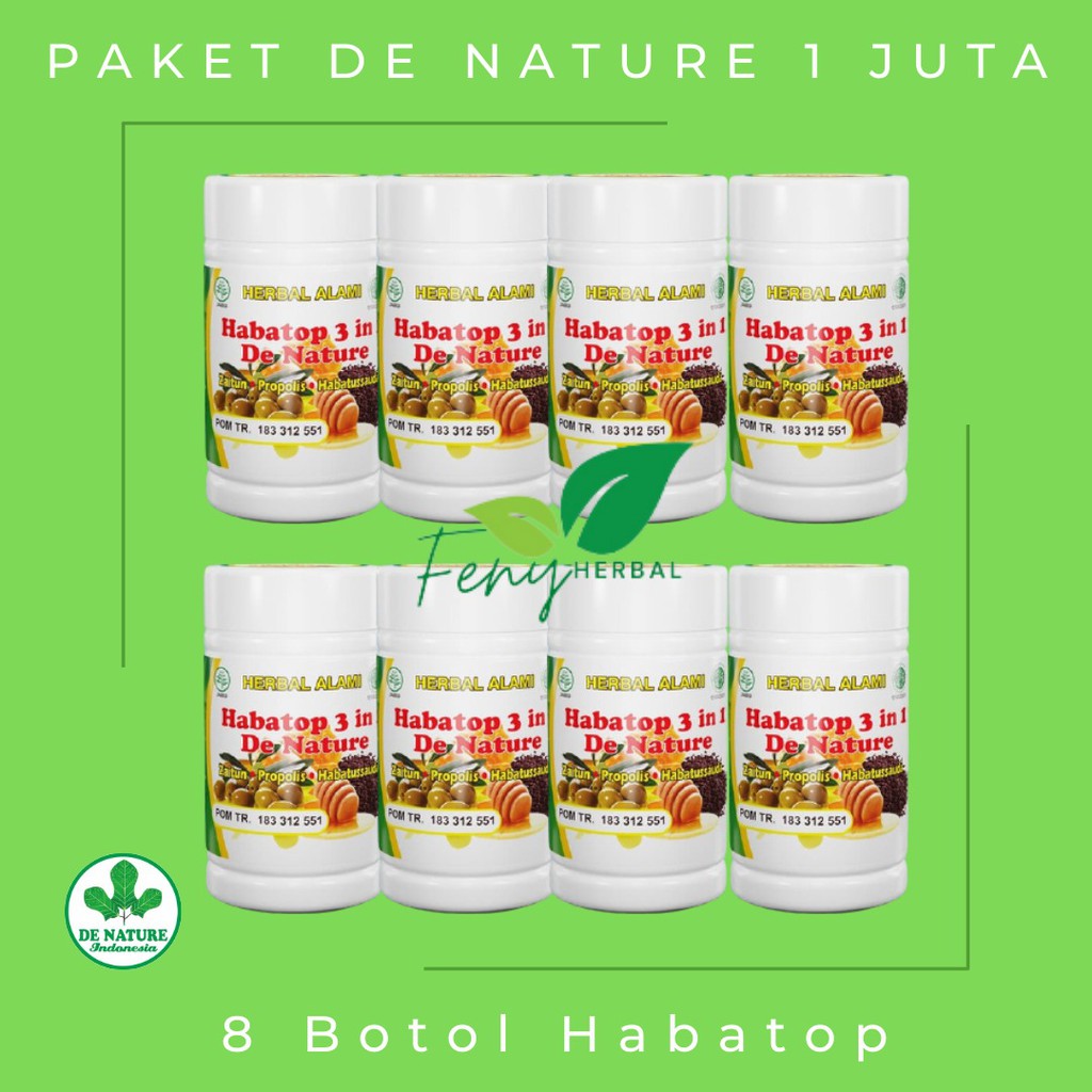 Paket Reseller | Paket Usaha Obat Herbal | Paket De Nature 1 Juta | 8 Botol Habatop 3 in 1 Original