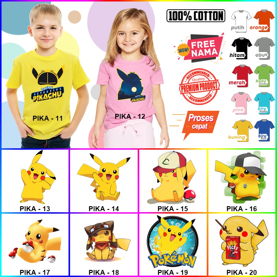 Baju Kaos ANAK DAN DEWASA PIKACHU COUPLE (FREE NAMA)