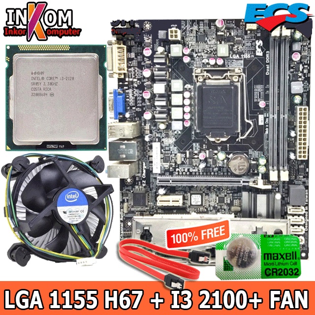 Paket Mainboard Mobo Motherboard H67 ISocket 1155 dengan procesor i3