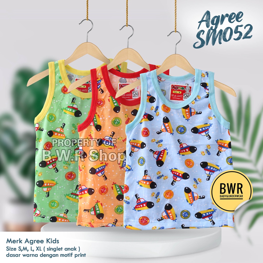 [ 3pc ] Singlet Agree Kids SM052 Bintik Warna Kapal / Kaos Dalam Anak Santai Harian Agree 052 Motif Lucu | Bwr