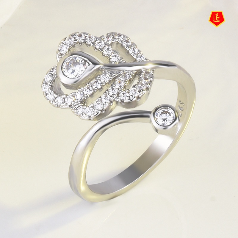 [Ready Stock]Creative Simple Full Diamond Feather Opening Ring