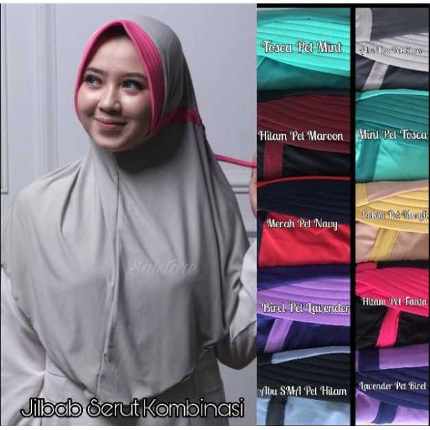 Jilbab Serut Kombinasi Hijab Instan 2 Warna Jersey Jokowi Adiba